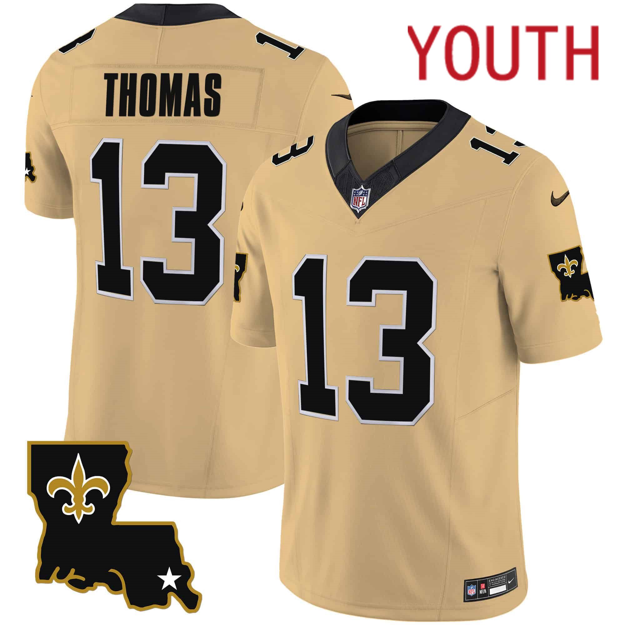 Youth New Orleans Saints #13 Thomas Yellow 2024 Nike 1987 Legacy Vapor Limited NFL Jersey->youth nfl jersey->Youth Jersey